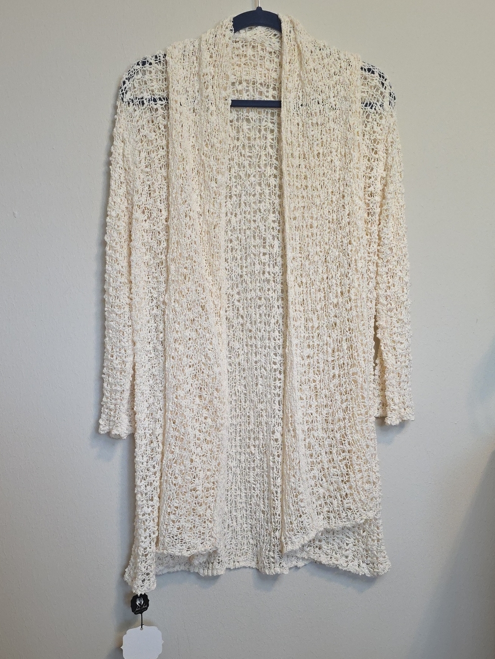 Open-Front Cream Crochet Longline Cardigan